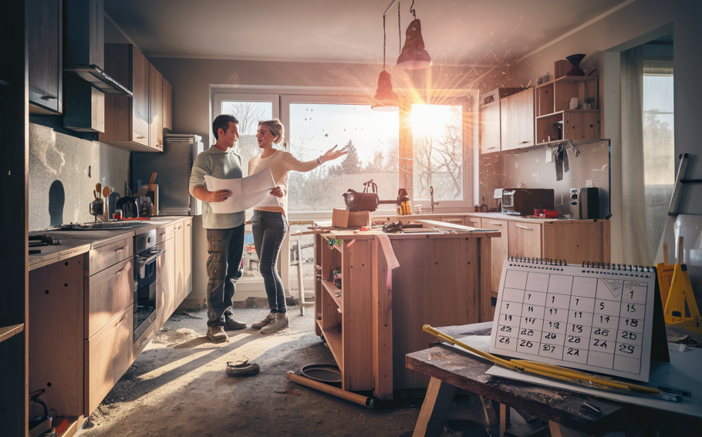 kitchen renovation project planning with contractor workers